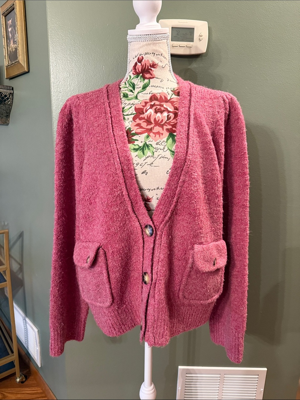 Maeve Rose Pink Button-Front Pocket Cardigan